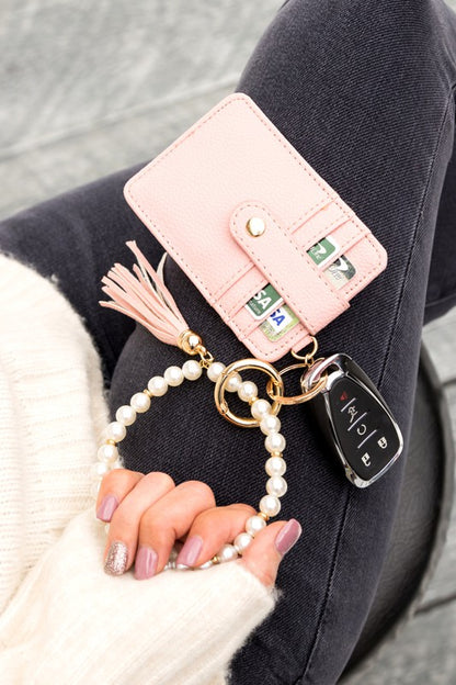 Pearl Key Ring Wallet Bracelet