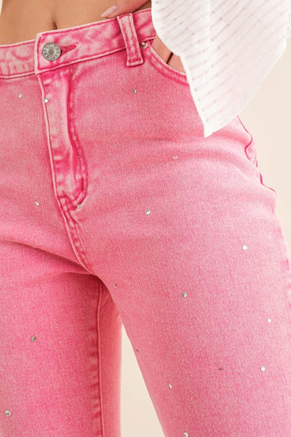 Studded Rhinestone Distressed Denim Jeans