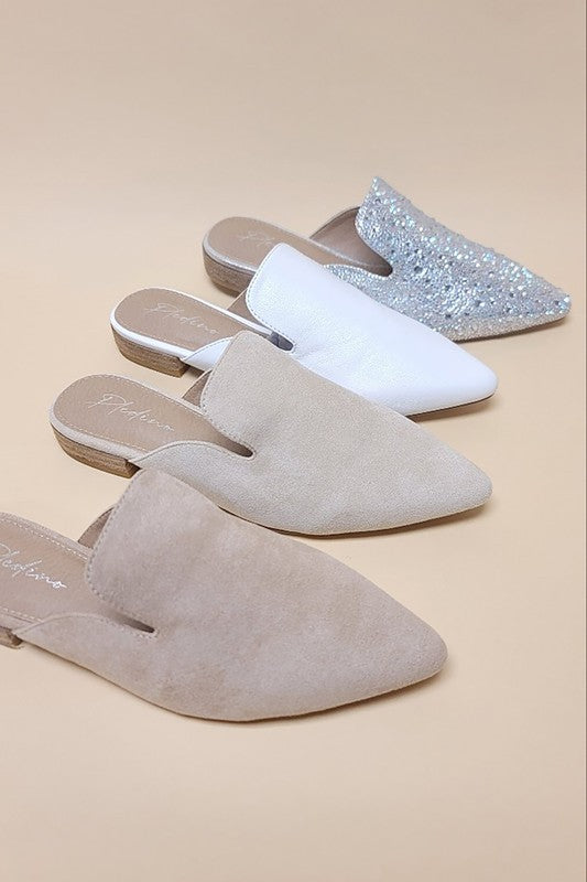 POINTED TOE SLIP ON MULE FLATS